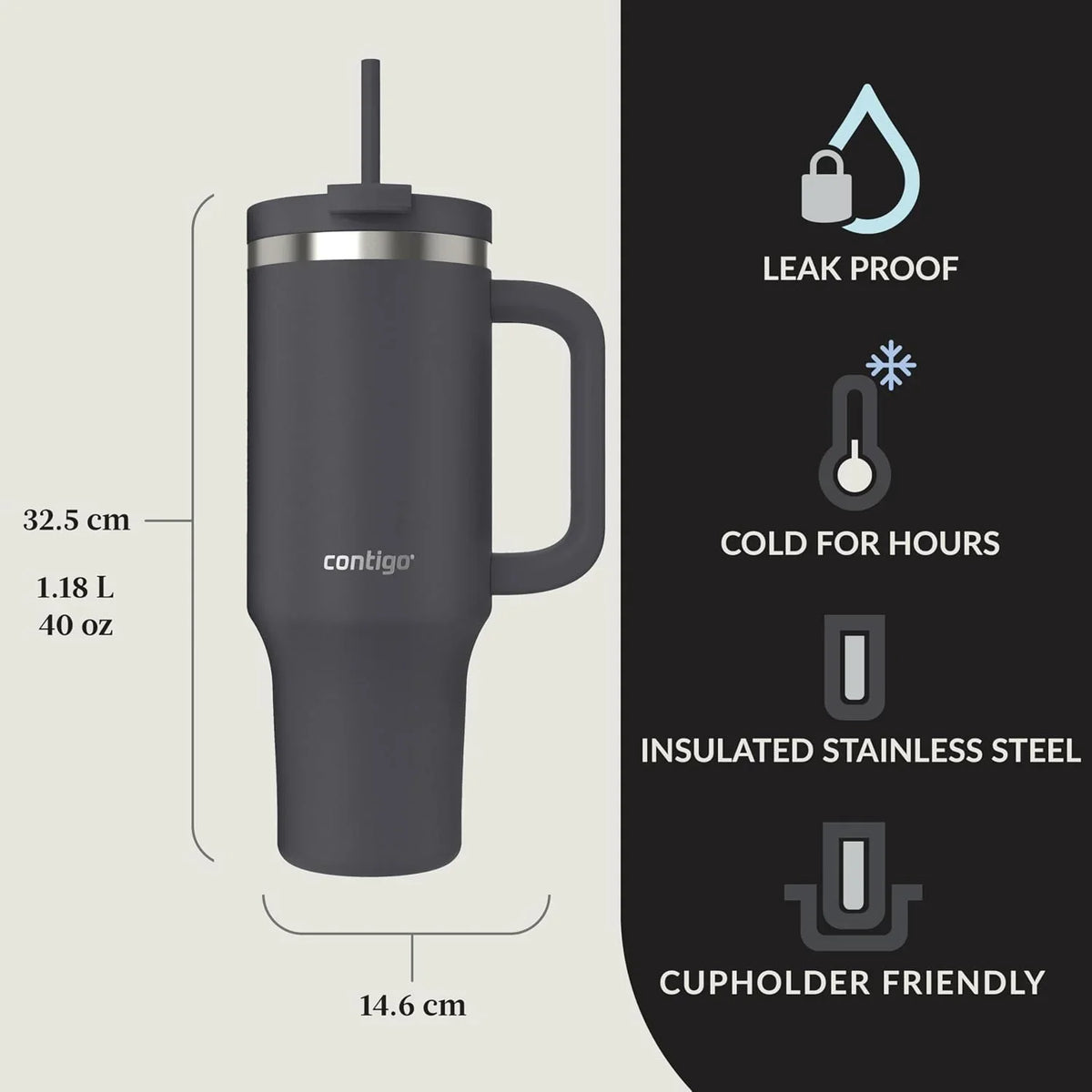 Contigo Streeterville 40oz Tumbler, Stainless Steel Vacuum Insulated, Leak-Proof, Cold for 29 Hours, Salt