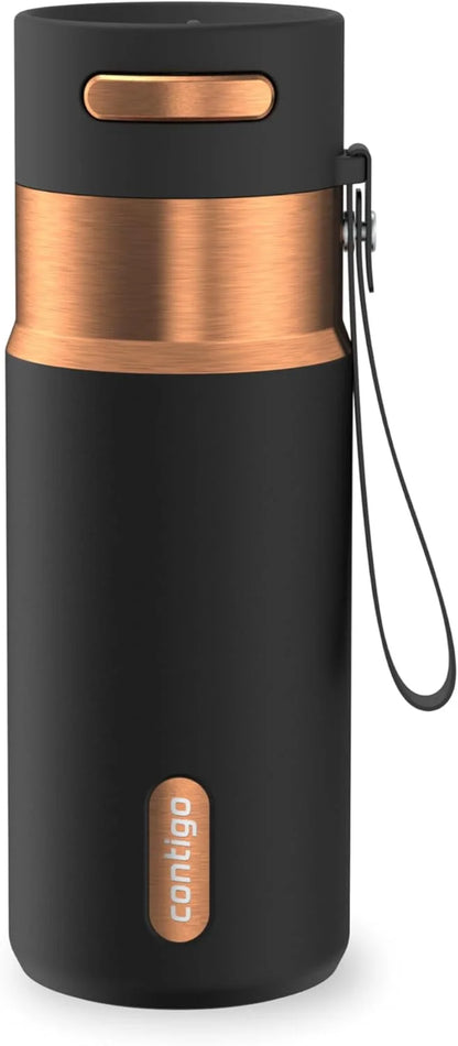 Contigo AutoSeal 24 oz Stainless Steel Vacuum-Insulated Water Bottle with Leakproof Push-Button Spout & Lock, Carry Strap, BPA-Free & Lead-Free, Dishwasher Safe