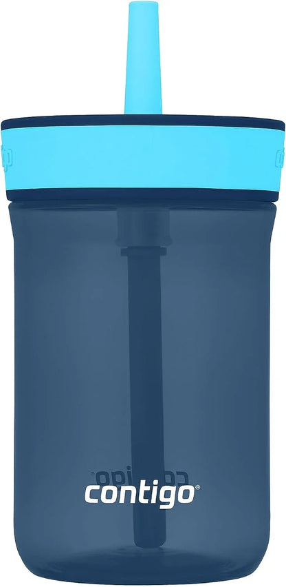 Contigo Kids’ Leighton Straw Tumbler with Spill-Proof Leak-Proof Lid 14oz Juniper/Blue Forest