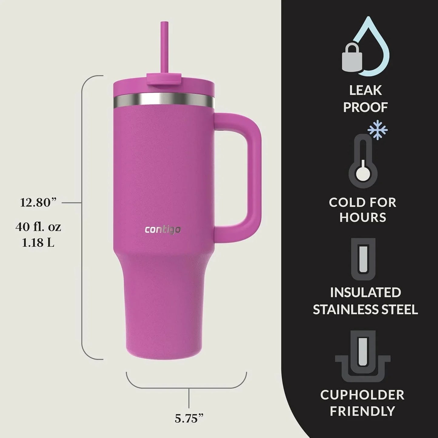 Contigo Streeterville 40oz Tumbler, Stainless Steel Vacuum Insulated, Leak-Proof, Cold for 29 Hours, Salt