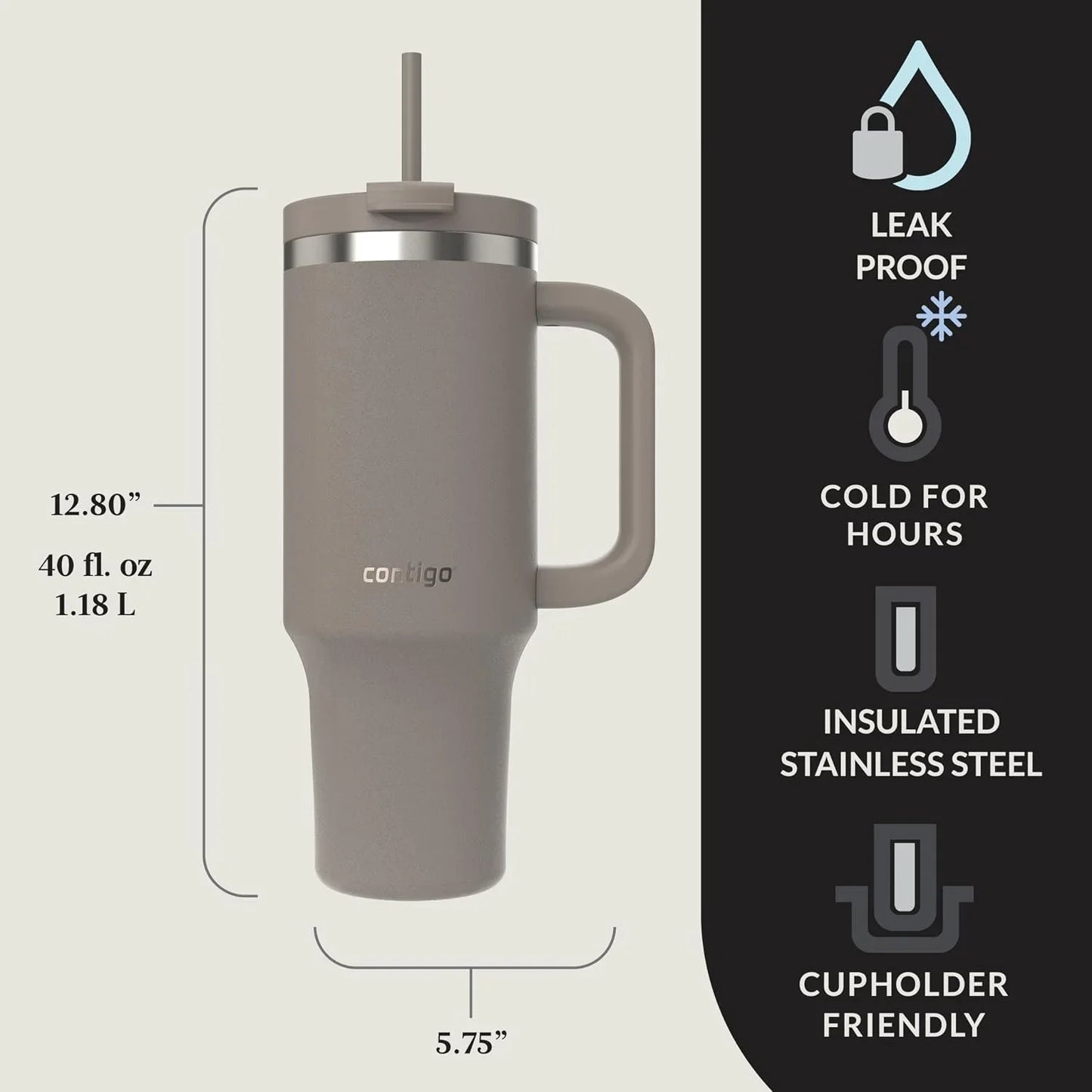 Contigo Streeterville 40oz Tumbler, Stainless Steel Vacuum Insulated, Leak-Proof, Cold for 29 Hours, Salt