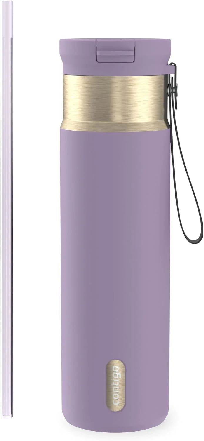 Contigo SnapSeal 24 oz Stainless Steel Vacuum-Insulated Water Bottle with Leakproof AutoClose Lid, Carry Strap & Reusable Straw, BPA-Free & Lead-Free, Dishwasher Safe