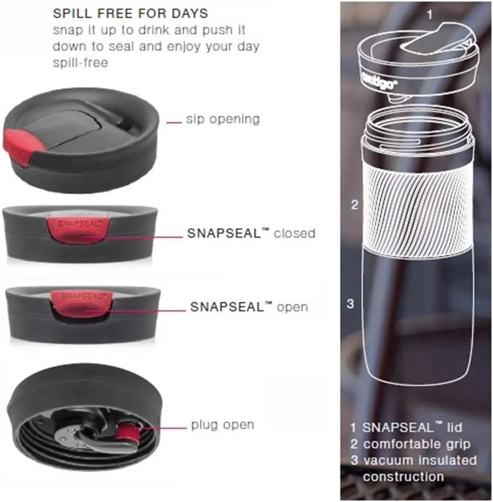 Contigo Byron Snapseal Travel Mug, Stainless Steel Thermal mug, vacuum flask, leakproof tumbler, coffee mug with BPA free Easy-Clean Lid, 470 ml, Vivacious