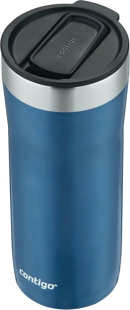 Contigo Streeterville Stainless Steel Vacuum-Insulated Tumbler with Straw and Splash-Proof Slider Lid, Keeps Drinks Hot up to 8hrs or Cold for 24hrs, Great for Travel/Work/School, 24oz Blue Corn