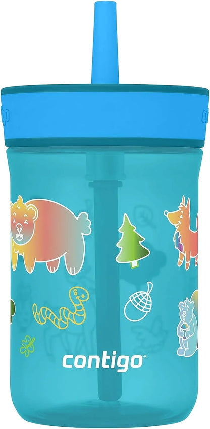 Contigo Kids’ Leighton Straw Tumbler with Spill-Proof Leak-Proof Lid 14oz Juniper/Blue Forest