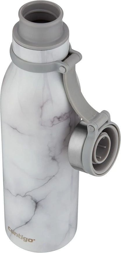 Contigo Matterhorn Vaccum Insulated Stainless Steel Water Bottle with Leak-Proof Chug Cap, Drinks Stay Cold up to 24 Hours or Hot up to 10 Hours, Fits Most Cup Holders, 20oz White Marble
