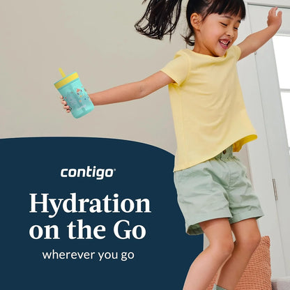 Contigo Kids’ Leighton Straw Tumbler with Spill-Proof Leak-Proof Lid 14oz Juniper/Blue Forest