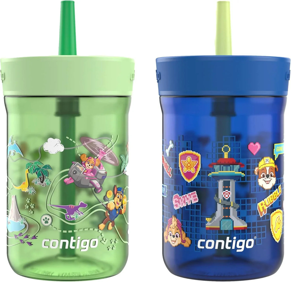 Contigo Kids’ Leighton Straw Tumbler with Spill-Proof Leak-Proof Lid 14oz Juniper/Blue Forest