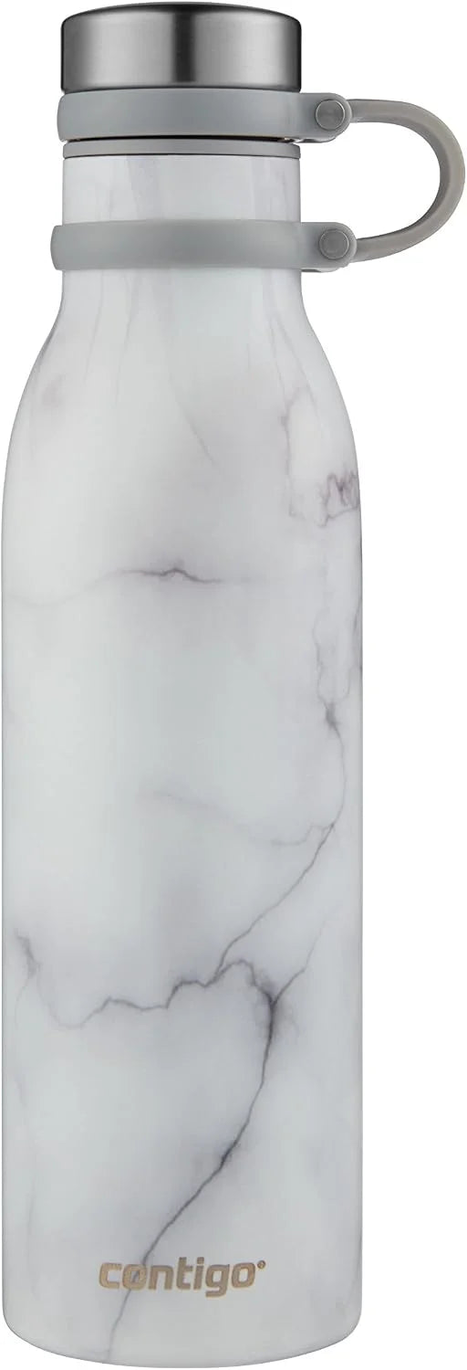 Contigo Matterhorn Vaccum Insulated Stainless Steel Water Bottle with Leak-Proof Chug Cap, Drinks Stay Cold up to 24 Hours or Hot up to 10 Hours, Fits Most Cup Holders, 20oz White Marble