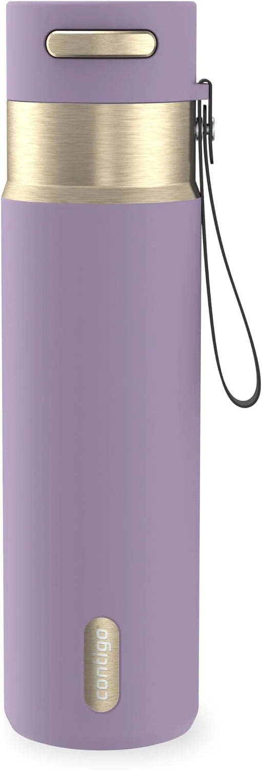 Contigo AutoSeal 24 oz Stainless Steel Vacuum-Insulated Water Bottle with Leakproof Push-Button Spout & Lock, Carry Strap, BPA-Free & Lead-Free, Dishwasher Safe