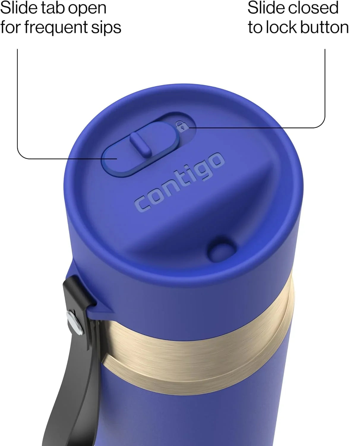Contigo AutoSeal 24 oz Stainless Steel Vacuum-Insulated Water Bottle with Leakproof Push-Button Spout & Lock, Carry Strap, BPA-Free & Lead-Free, Dishwasher Safe