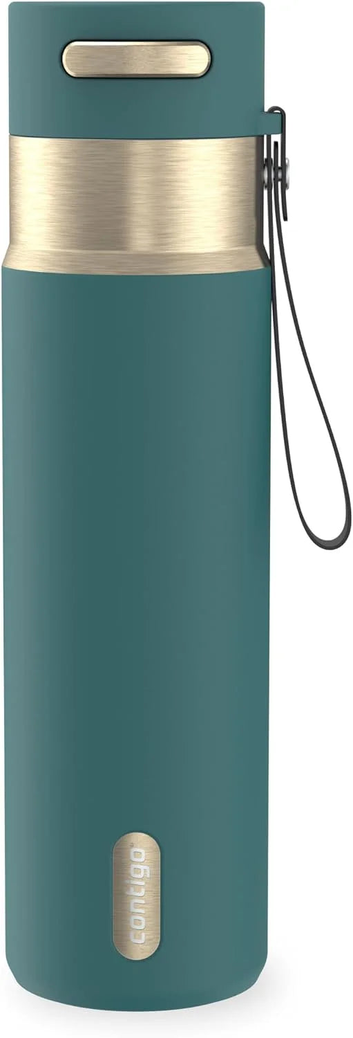 Contigo AutoSeal 24 oz Stainless Steel Vacuum-Insulated Water Bottle with Leakproof Push-Button Spout & Lock, Carry Strap, BPA-Free & Lead-Free, Dishwasher Safe