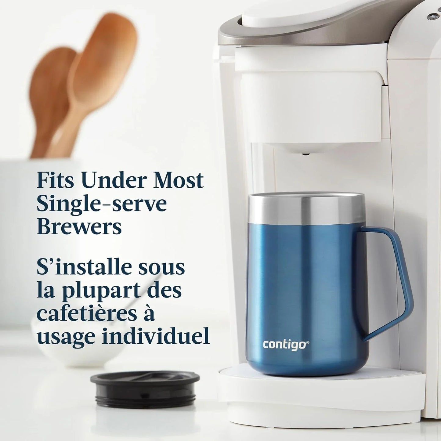 Contigo Streeterville Stainless Steel Mug with Handle and Splash-Proof Lid, Vacuum-Insulated Metal Cup for Coffee and Tea with Handle and Grip Base to Prevent Slipping, Licorice, 14 oz (414 mL)