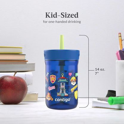 Contigo Kids’ Leighton Straw Tumbler with Spill-Proof Leak-Proof Lid 14oz Juniper/Blue Forest