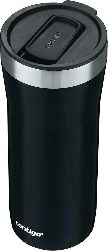 Contigo Streeterville Stainless Steel Vacuum-Insulated Tumbler with Straw and Splash-Proof Slider Lid, Keeps Drinks Hot up to 8hrs or Cold for 24hrs, Great for Travel/Work/School, 24oz Blue Corn