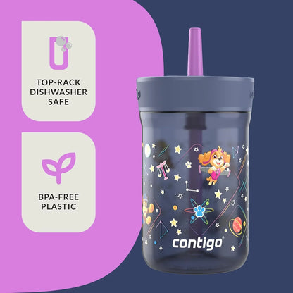 Contigo Kids’ Leighton Straw Tumbler with Spill-Proof Leak-Proof Lid 14oz Juniper/Blue Forest