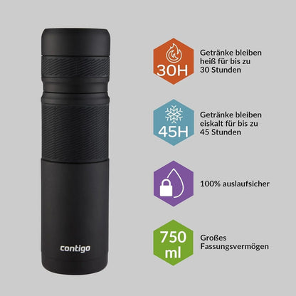 Contigo Thermal Bottle Thermalock, Vacuum Insulated Travel Flask, Thermos Flask for Hot Drinks, up to 35h hot & 60h Cold, Leakproof Coffee Tea Bottle, Stainless Steel Travel Mug