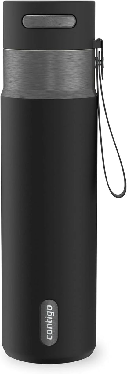Contigo AutoSeal 24 oz Stainless Steel Vacuum-Insulated Water Bottle with Leakproof Push-Button Spout & Lock, Carry Strap, BPA-Free & Lead-Free, Dishwasher Safe