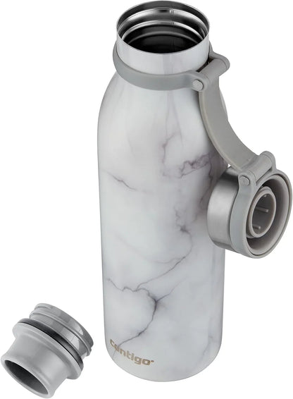 Contigo Matterhorn Vaccum Insulated Stainless Steel Water Bottle with Leak-Proof Chug Cap, Drinks Stay Cold up to 24 Hours or Hot up to 10 Hours, Fits Most Cup Holders, 20oz White Marble
