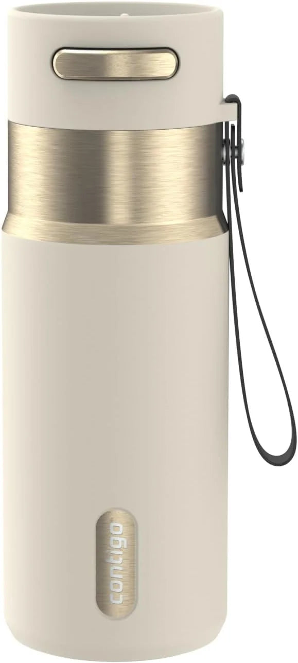 Contigo AutoSeal 24 oz Stainless Steel Vacuum-Insulated Water Bottle with Leakproof Push-Button Spout & Lock, Carry Strap, BPA-Free & Lead-Free, Dishwasher Safe