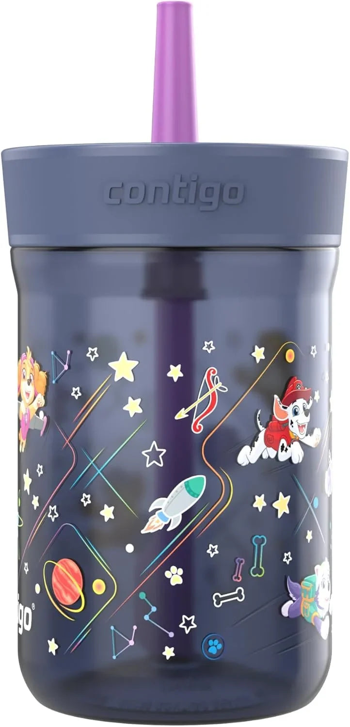 Contigo Kids’ Leighton Straw Tumbler with Spill-Proof Leak-Proof Lid 14oz Juniper/Blue Forest