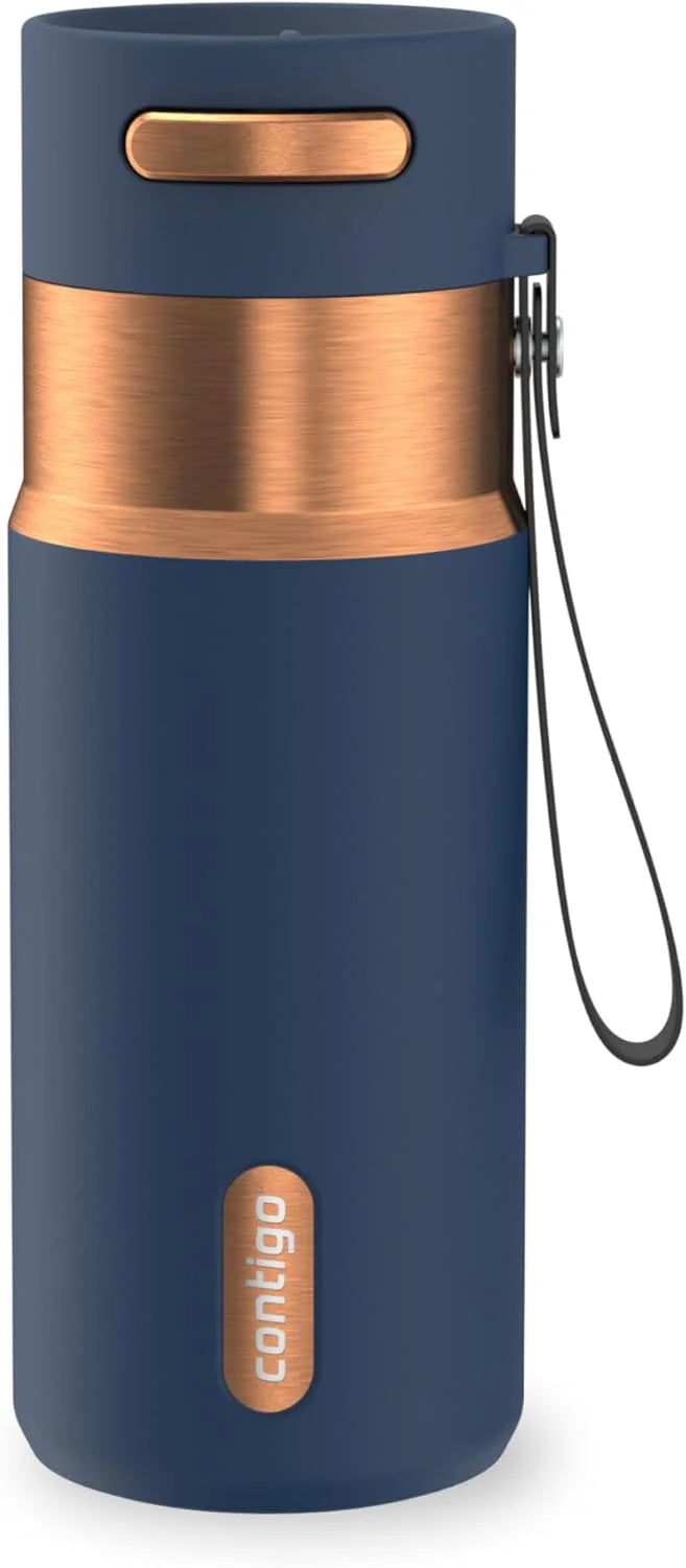 Contigo AutoSeal 24 oz Stainless Steel Vacuum-Insulated Water Bottle with Leakproof Push-Button Spout & Lock, Carry Strap, BPA-Free & Lead-Free, Dishwasher Safe