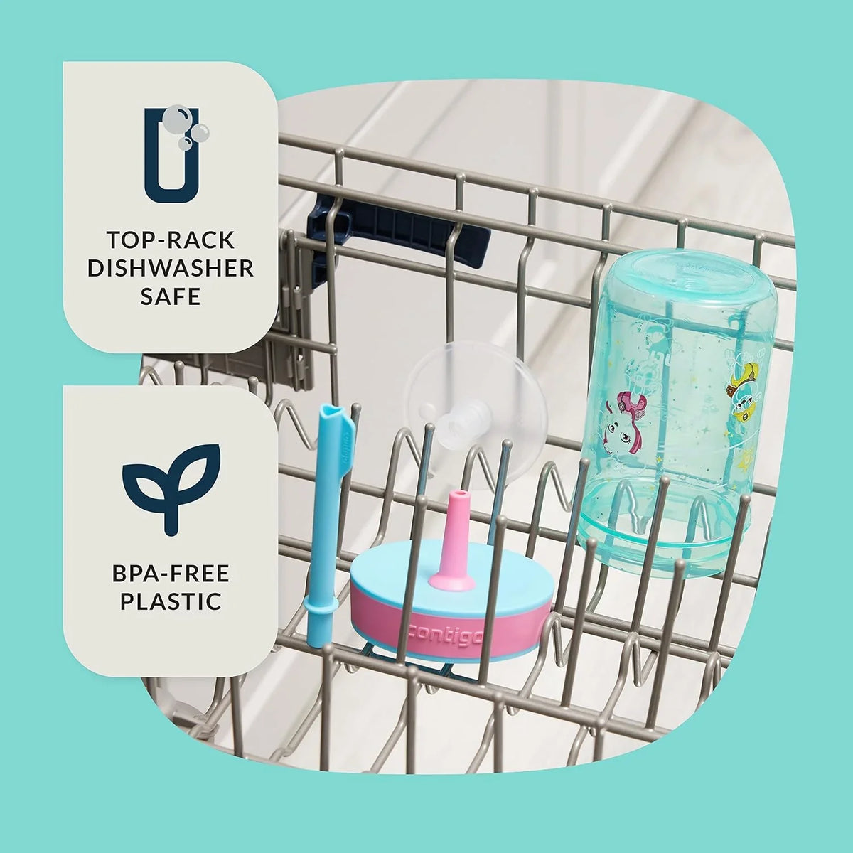 Contigo Kids’ Leighton Straw Tumbler with Spill-Proof Leak-Proof Lid 14oz Juniper/Blue Forest
