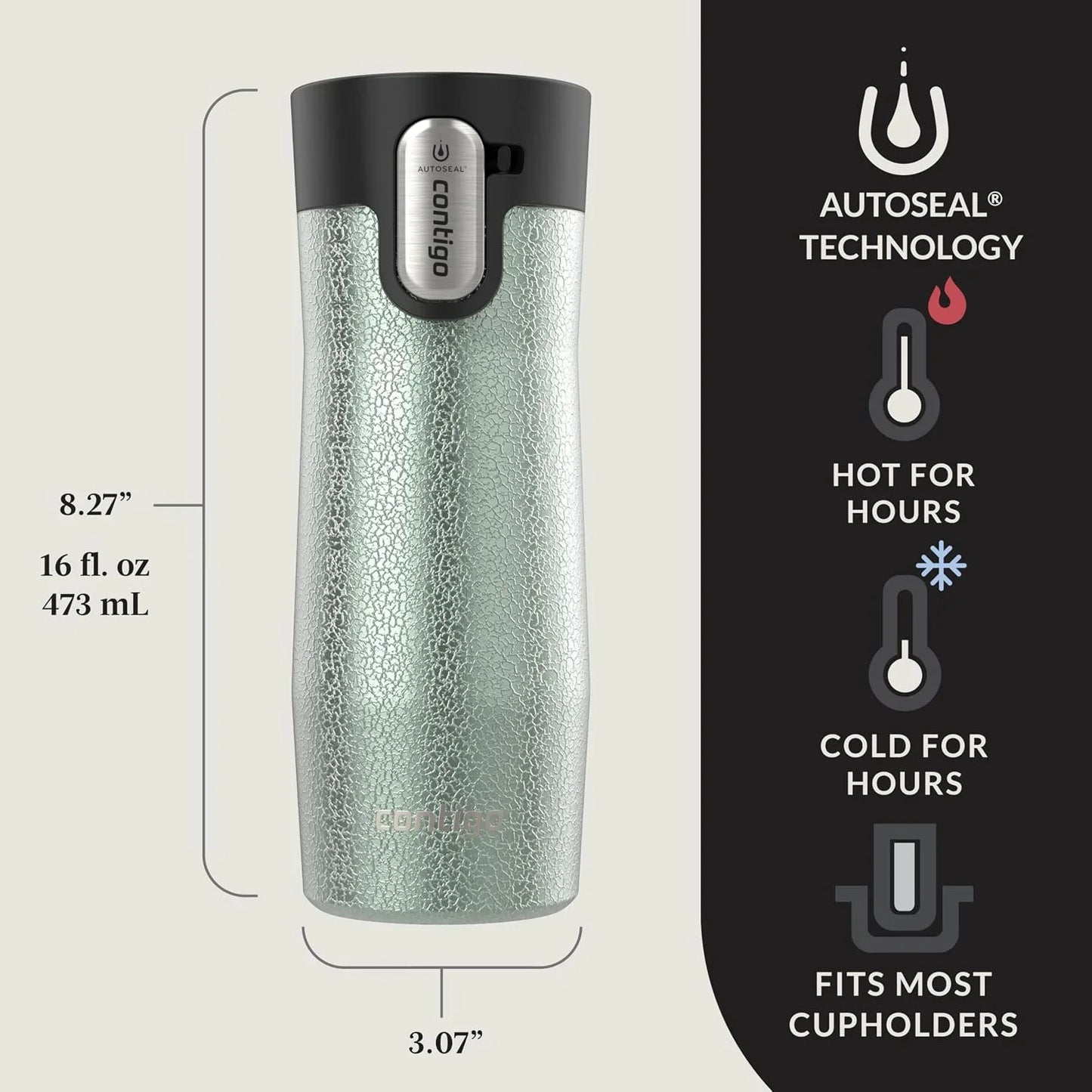 Contigo AUTOSEAL West Loop Vacuum-Insulated Stainless Steel Travel Mug with Easy-Clean Lid 24 oz Crystal Agave