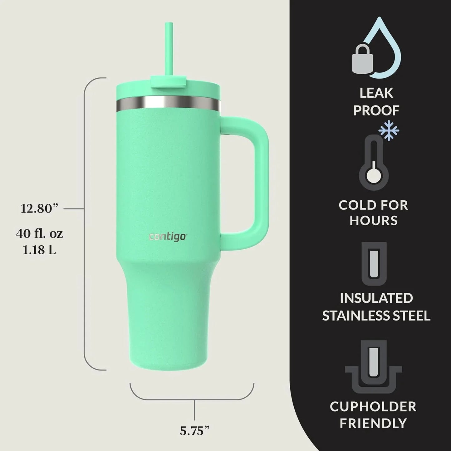 Contigo Streeterville 40oz Tumbler, Stainless Steel Vacuum Insulated, Leak-Proof, Cold for 29 Hours, Salt