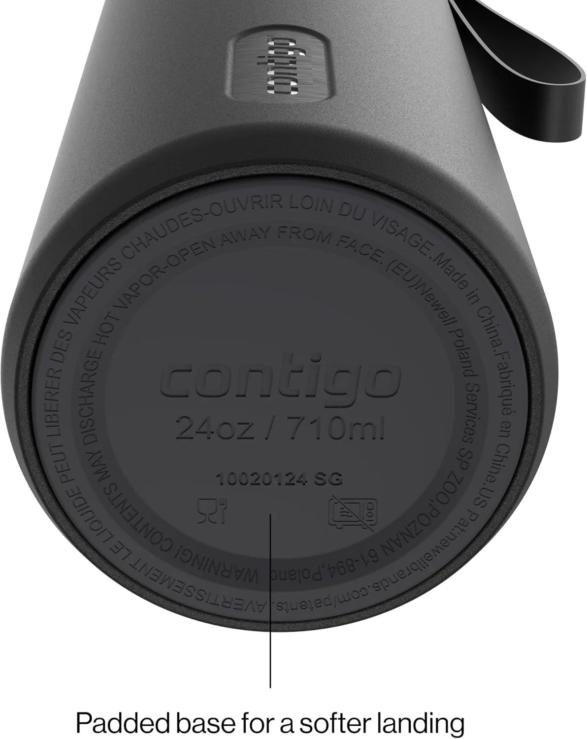 Contigo AutoSeal 24 oz Stainless Steel Vacuum-Insulated Water Bottle with Leakproof Push-Button Spout & Lock, Carry Strap, BPA-Free & Lead-Free, Dishwasher Safe