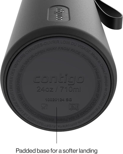 Contigo AutoSeal 24 oz Stainless Steel Vacuum-Insulated Water Bottle with Leakproof Push-Button Spout & Lock, Carry Strap, BPA-Free & Lead-Free, Dishwasher Safe