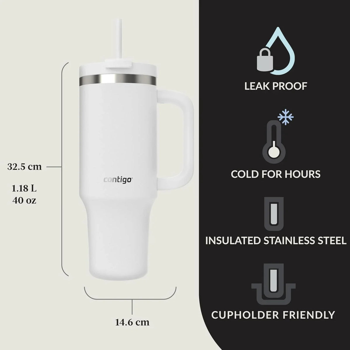 Contigo Streeterville 40oz Tumbler, Stainless Steel Vacuum Insulated, Leak-Proof, Cold for 29 Hours, Salt