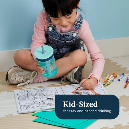 Contigo Kids’ Leighton Straw Tumbler with Spill-Proof Leak-Proof Lid 14oz Juniper/Blue Forest