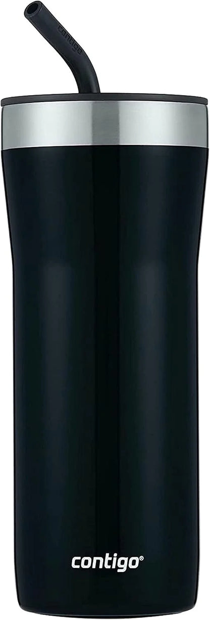 Contigo Streeterville Stainless Steel Vacuum-Insulated Tumbler with Straw and Splash-Proof Slider Lid, Keeps Drinks Hot up to 8hrs or Cold for 24hrs, Great for Travel/Work/School, 24oz Blue Corn