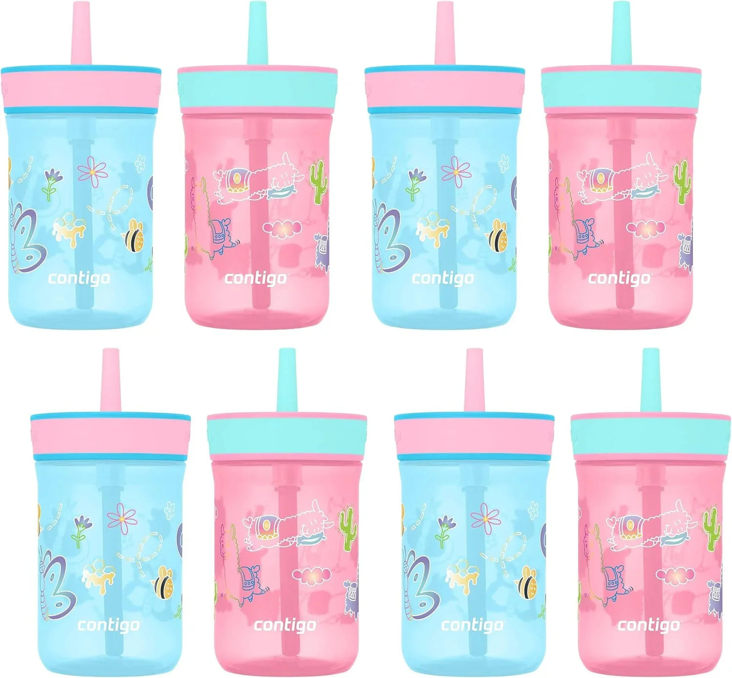 Contigo Kids’ Leighton Straw Tumbler with Spill-Proof Leak-Proof Lid 14oz Juniper/Blue Forest