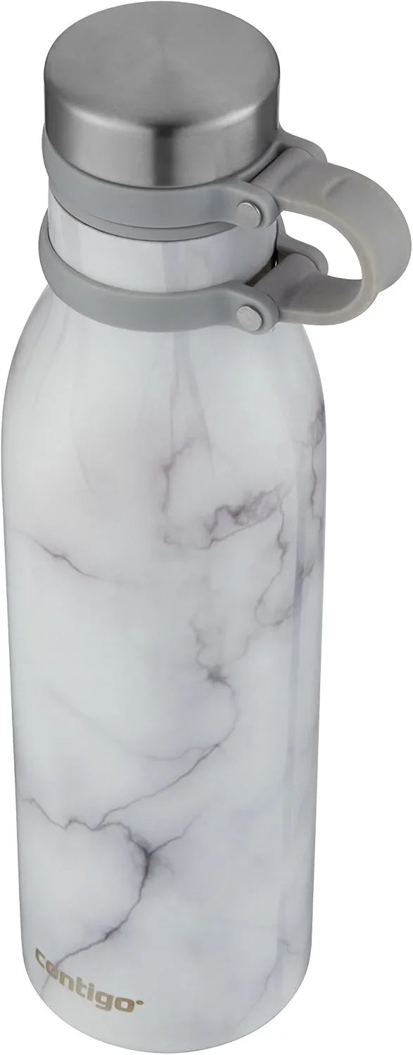 Contigo Matterhorn Vaccum Insulated Stainless Steel Water Bottle with Leak-Proof Chug Cap, Drinks Stay Cold up to 24 Hours or Hot up to 10 Hours, Fits Most Cup Holders, 20oz White Marble