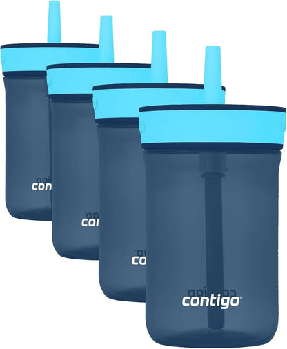 Contigo Kids’ Leighton Straw Tumbler with Spill-Proof Leak-Proof Lid 14oz Juniper/Blue Forest