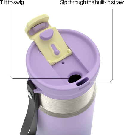 Contigo DualSip 16 oz Compact Stainless Steel Vacuum-Insulated Water Bottle with 2-in-1 Leakproof Lid (Straw or Spout), BPA-Free & Lead-Free, Dishwasher Safe