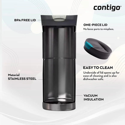 Contigo Byron Snapseal Travel Mug, Stainless Steel Thermal mug, vacuum flask, leakproof tumbler, coffee mug with BPA free Easy-Clean Lid, 470 ml, Vivacious