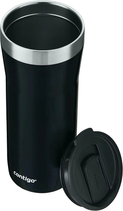 Contigo Streeterville Stainless Steel Vacuum-Insulated Tumbler with Straw and Splash-Proof Slider Lid, Keeps Drinks Hot up to 8hrs or Cold for 24hrs, Great for Travel/Work/School, 24oz Blue Corn