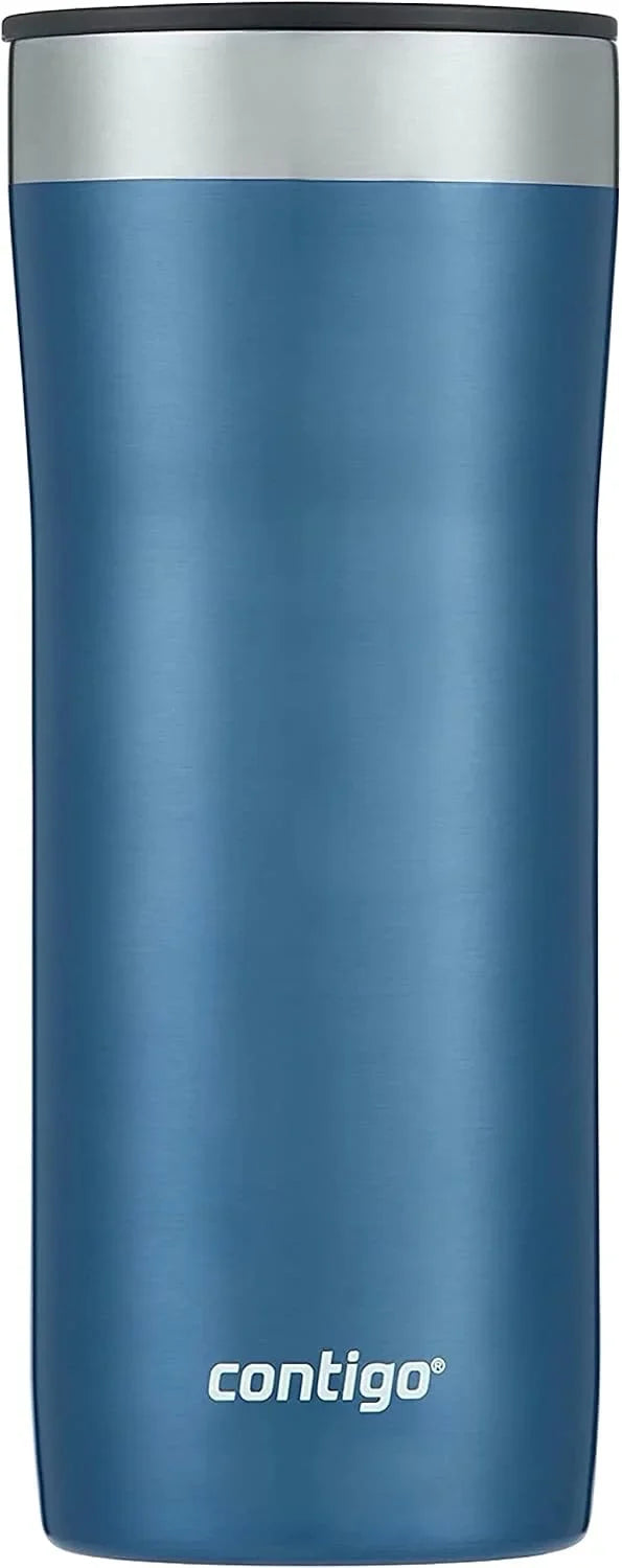 Contigo Streeterville Stainless Steel Vacuum-Insulated Tumbler with Straw and Splash-Proof Slider Lid, Keeps Drinks Hot up to 8hrs or Cold for 24hrs, Great for Travel/Work/School, 24oz Blue Corn