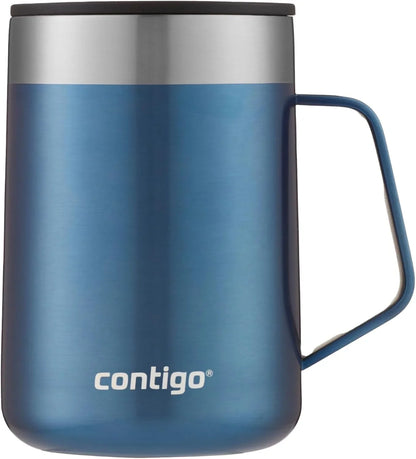 Contigo Streeterville Stainless Steel Mug with Handle and Splash-Proof Lid, Vacuum-Insulated Metal Cup for Coffee and Tea with Handle and Grip Base to Prevent Slipping, Licorice, 14 oz (414 mL)