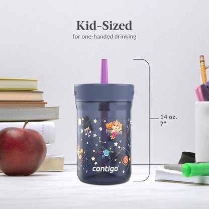 Contigo Kids’ Leighton Straw Tumbler with Spill-Proof Leak-Proof Lid 14oz Juniper/Blue Forest