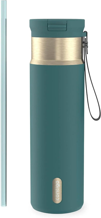 Contigo SnapSeal 24 oz Stainless Steel Vacuum-Insulated Water Bottle with Leakproof AutoClose Lid, Carry Strap & Reusable Straw, BPA-Free & Lead-Free, Dishwasher Safe