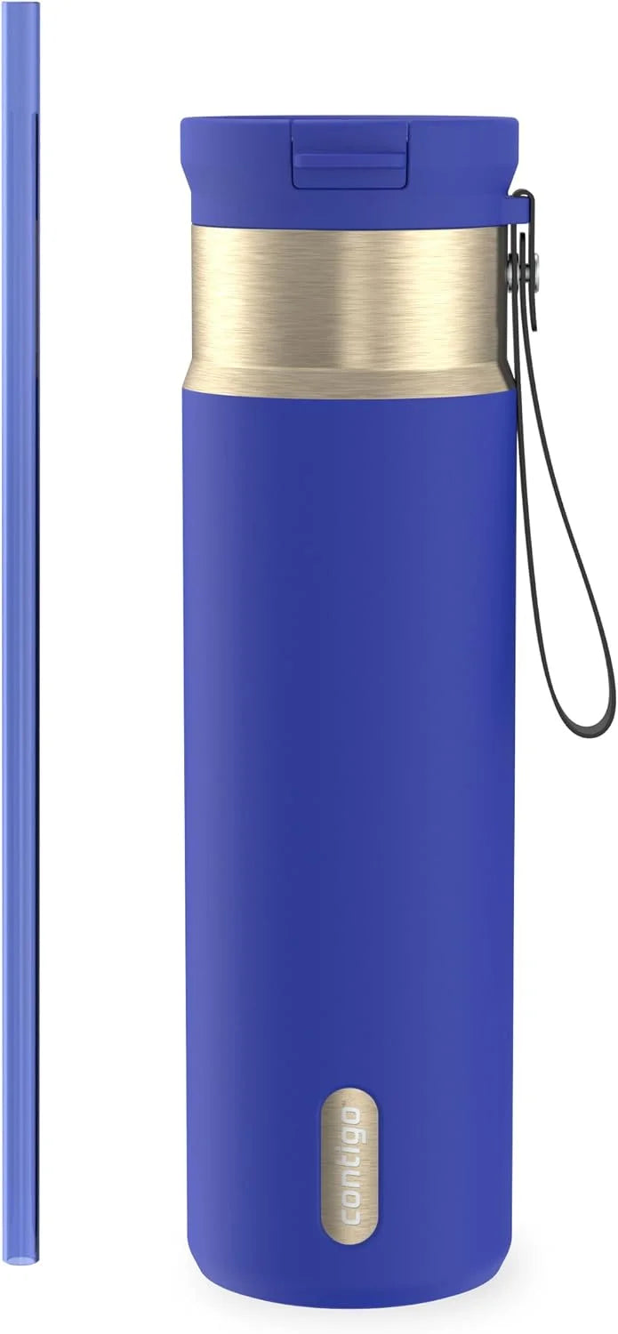Contigo SnapSeal 24 oz Stainless Steel Vacuum-Insulated Water Bottle with Leakproof AutoClose Lid, Carry Strap & Reusable Straw, BPA-Free & Lead-Free, Dishwasher Safe