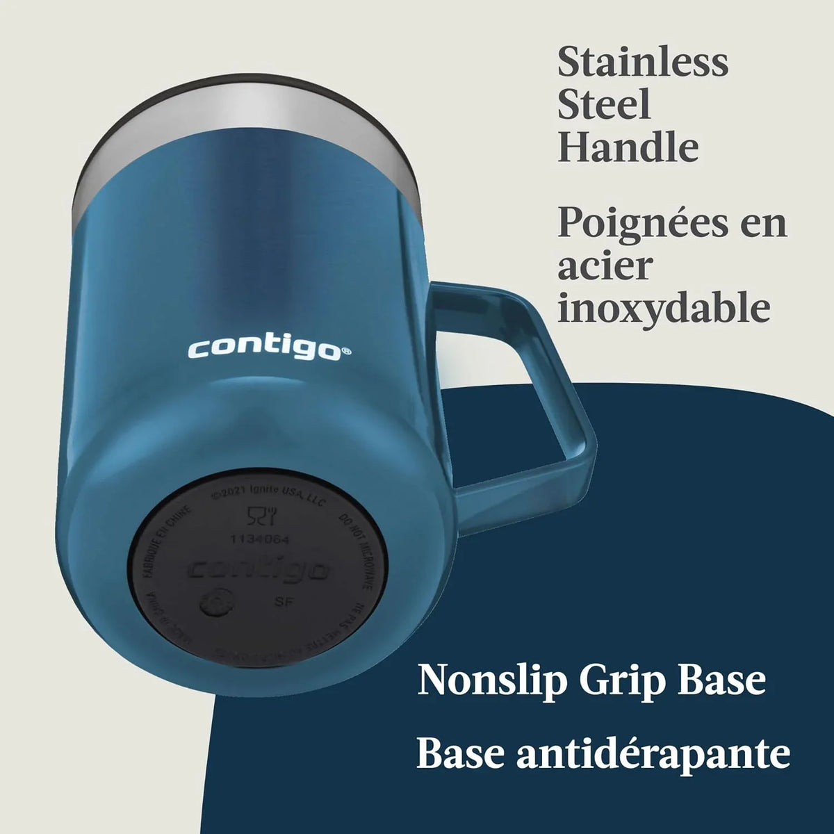 Contigo Streeterville Stainless Steel Mug with Handle and Splash-Proof Lid, Vacuum-Insulated Metal Cup for Coffee and Tea with Handle and Grip Base to Prevent Slipping, Licorice, 14 oz (414 mL)