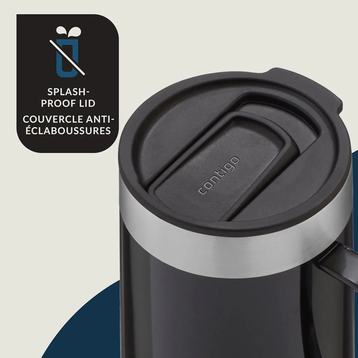 Contigo Streeterville Stainless Steel Mug with Handle and Splash-Proof Lid, Vacuum-Insulated Metal Cup for Coffee and Tea with Handle and Grip Base to Prevent Slipping, Licorice, 14 oz (414 mL)
