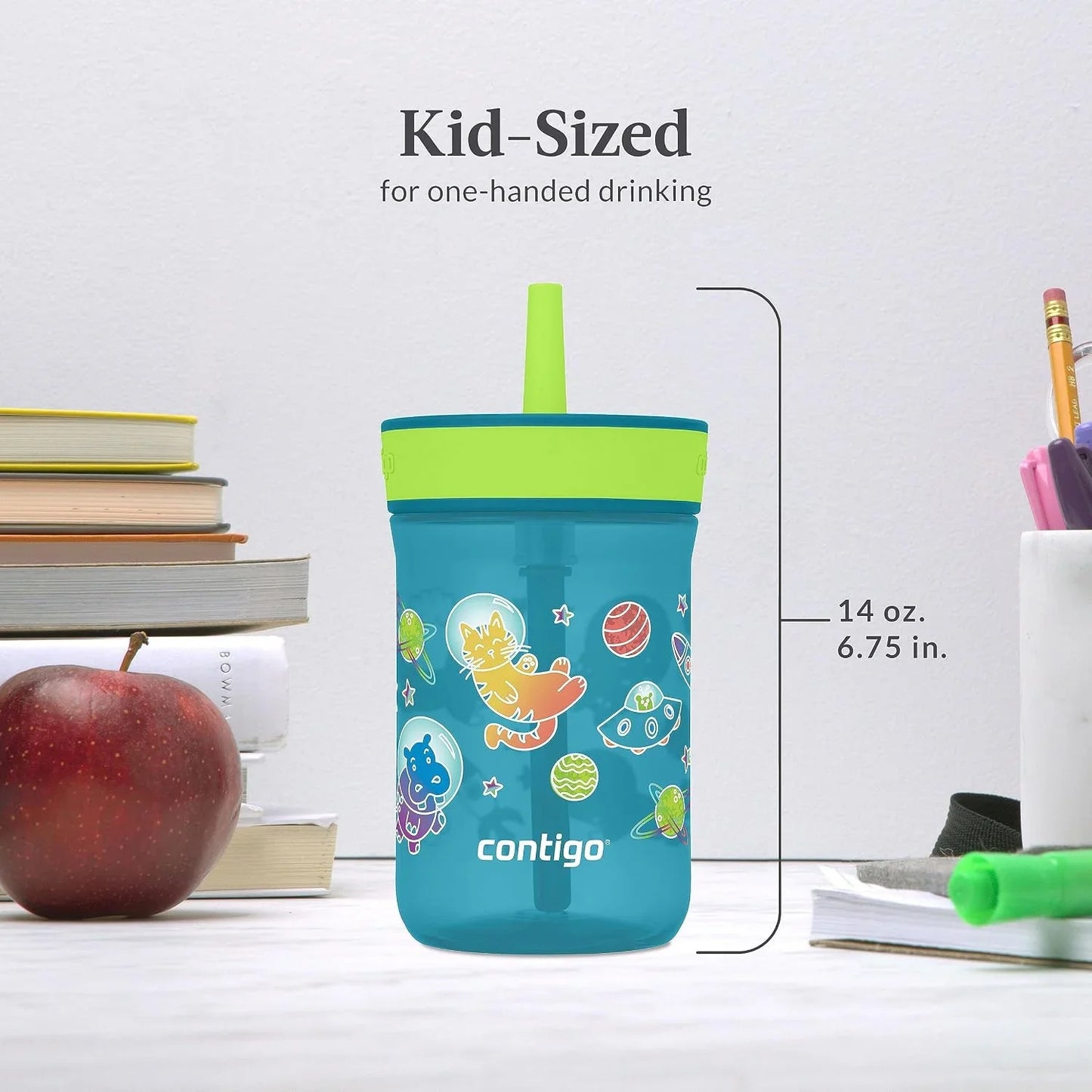 Contigo Kids’ Leighton Straw Tumbler with Spill-Proof Leak-Proof Lid 14oz Juniper/Blue Forest