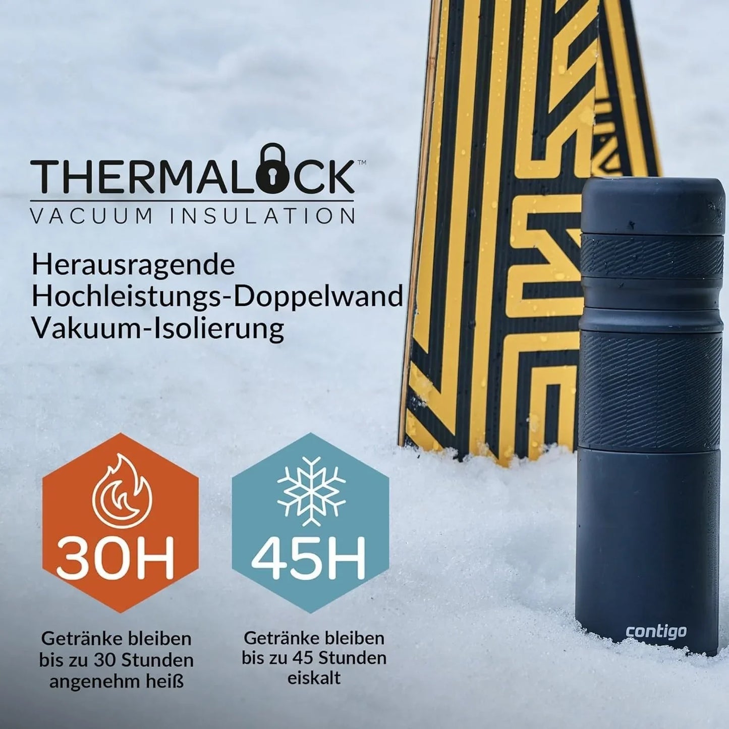 Contigo Thermal Bottle Thermalock, Vacuum Insulated Travel Flask, Thermos Flask for Hot Drinks, up to 35h hot & 60h Cold, Leakproof Coffee Tea Bottle, Stainless Steel Travel Mug