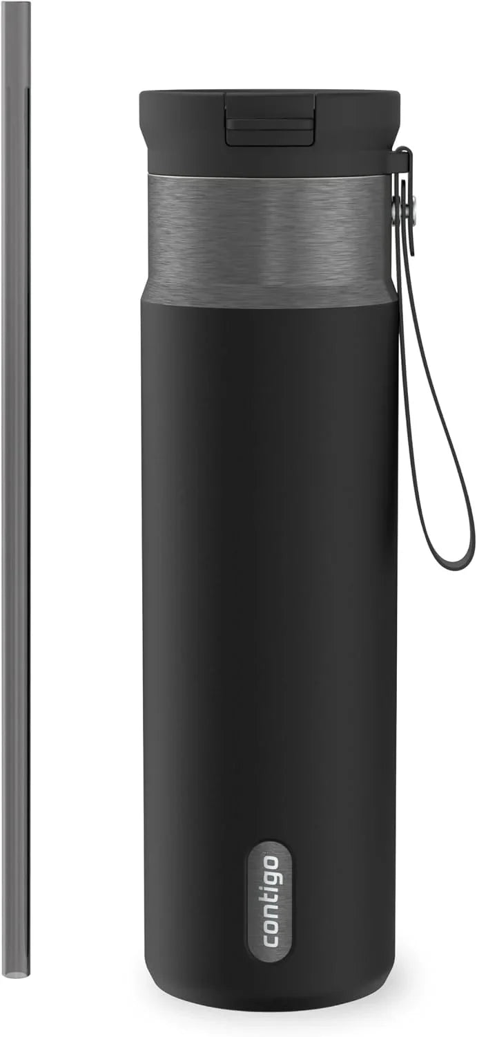 Contigo SnapSeal 24 oz Stainless Steel Vacuum-Insulated Water Bottle with Leakproof AutoClose Lid, Carry Strap & Reusable Straw, BPA-Free & Lead-Free, Dishwasher Safe